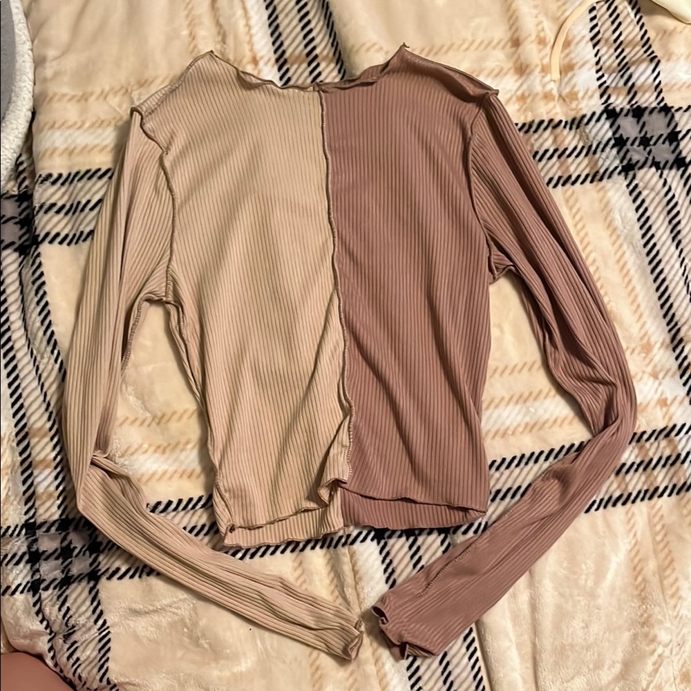 Two-Tone Long Sleeve Ribbed Top